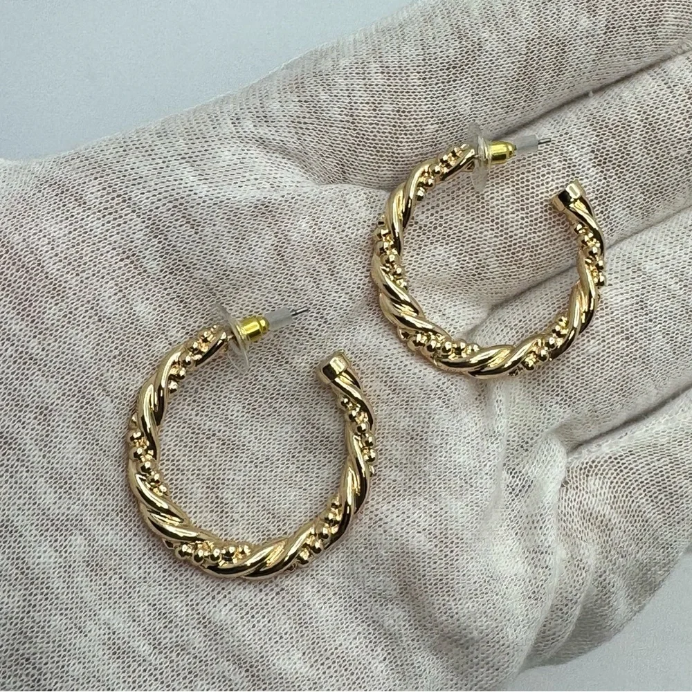 Gold Tone Twisted Hoop Earrings Textured Chunky Statement Hoops Modern